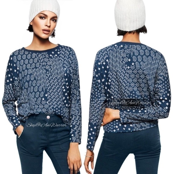 Lou & Grey navy print cropped dolman sleeve sweatshirt *shop@iamwarrior - Picture 1 of 6